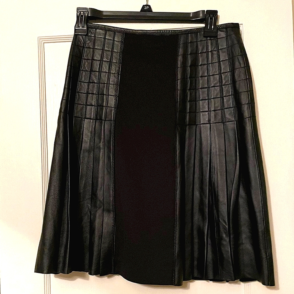 IMAN Pleated Leather Skirt w/ Fabric Front Panel Sz.8